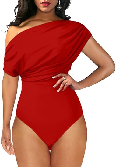 Photo 1 of [L] YMDUCH Women's Sexy Off Shoulder Sleeveless Bodycon One Piece Bodysuit Top
