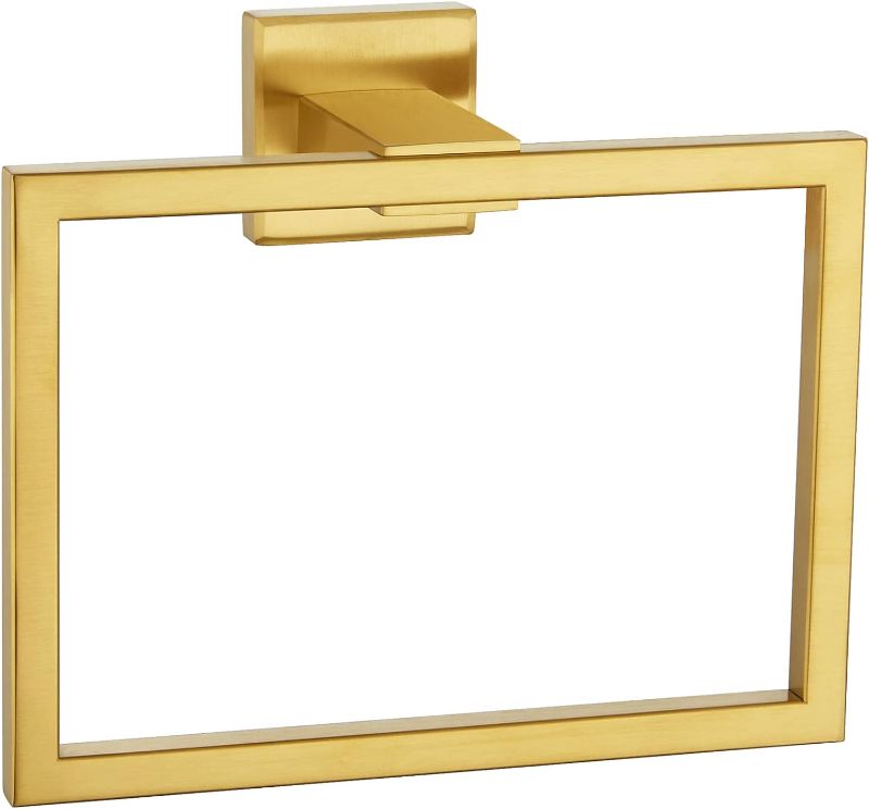 Photo 1 of Hand Towel Holder Brushed Gold, Angle Simple SUS304 Stainless Steel Square Towel Ring, Bathroom Towel Hanger for Wall, 7.09-Inch
