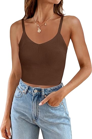 Photo 1 of [m] ZESICA Women's Summer V Neck Tank Top 2024 Sleeveless Spaghetti Strap Cami Shirts Ribbed Knit Basic Crop Tops
