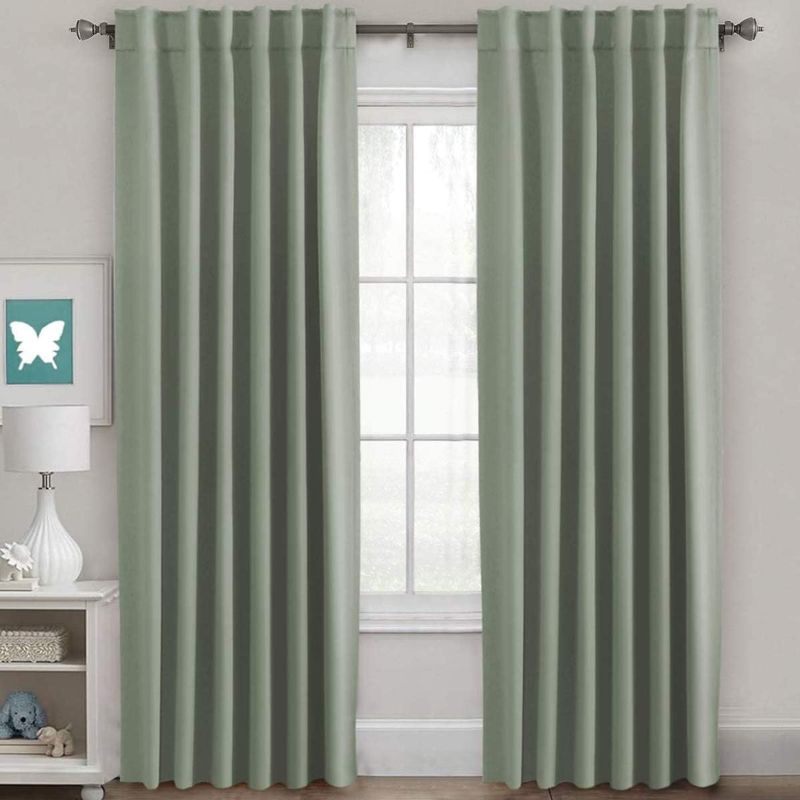 Photo 1 of H.VERSAILTEX Blackout Curtains Thermal Insulated Window Treatment Panels Room Darkening Blackout Drapes for Living Room Back Tab/Rod Pocket Bedroom Draperies, 52 x 84 Inch, Light Sage, 2 Panels
