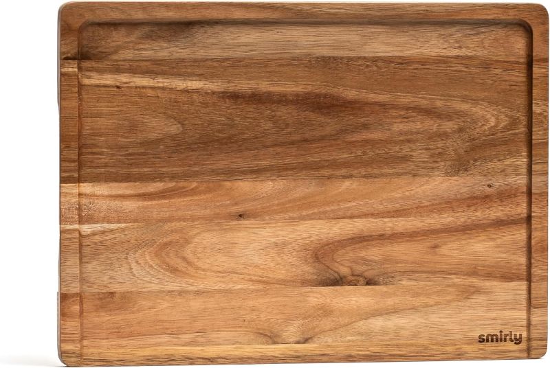 Photo 1 of SMIRLY Large Acacia Cutting Board for Kitchen: Large Wood Cutting Board with Juice Groove, Wooden Cutting Boards for Kitchen, Butcher Block Cutting Board Wood
