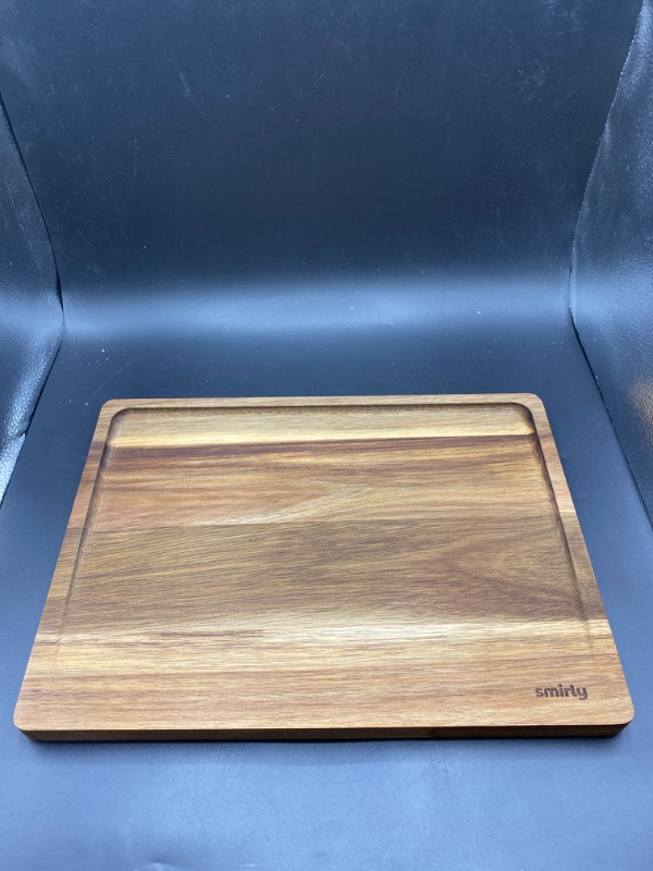 Photo 2 of SMIRLY Large Acacia Cutting Board for Kitchen: Large Wood Cutting Board with Juice Groove, Wooden Cutting Boards for Kitchen, Butcher Block Cutting Board Wood
