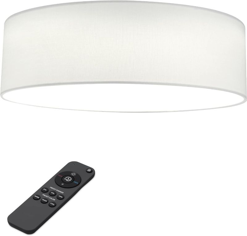 Photo 1 of Navaris Flush Mount Ceiling Light - 15.75" Diameter Drum Lamp Shade LED Fixture with Remote Control for Bedroom, Living Room, Kitchen - White- no remote