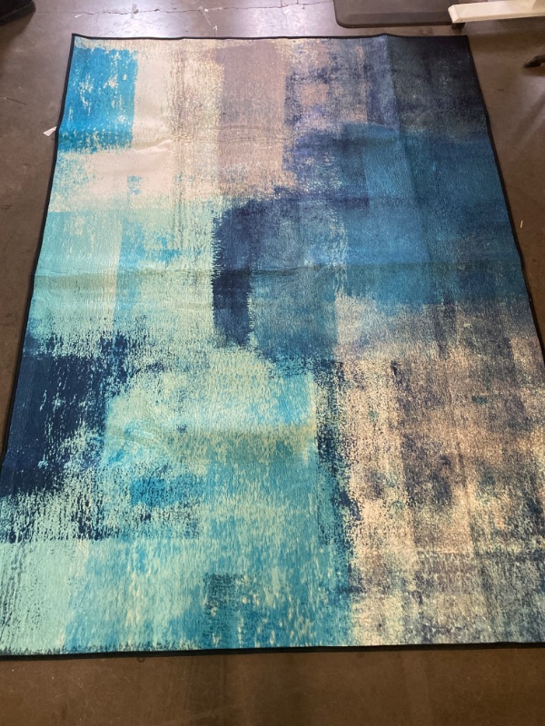 Photo 2 of TOMWISH 5X7 Area Rug, Blue Abstract Modern Play Area Rug Turquoise Art Painting Watercolor Living Room Bedroom Floor Decoration Carpet, Dormitory Living Room Rest Carpet Mat,Decorative Home and Floor
