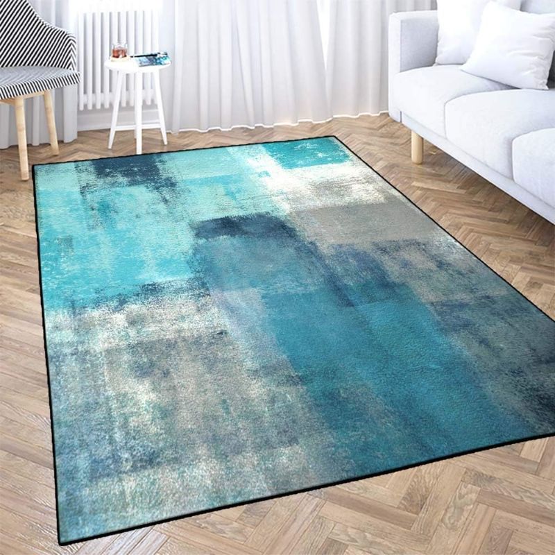 Photo 1 of TOMWISH 5X7 Area Rug, Blue Abstract Modern Play Area Rug Turquoise Art Painting Watercolor Living Room Bedroom Floor Decoration Carpet, Dormitory Living Room Rest Carpet Mat,Decorative Home and Floor
