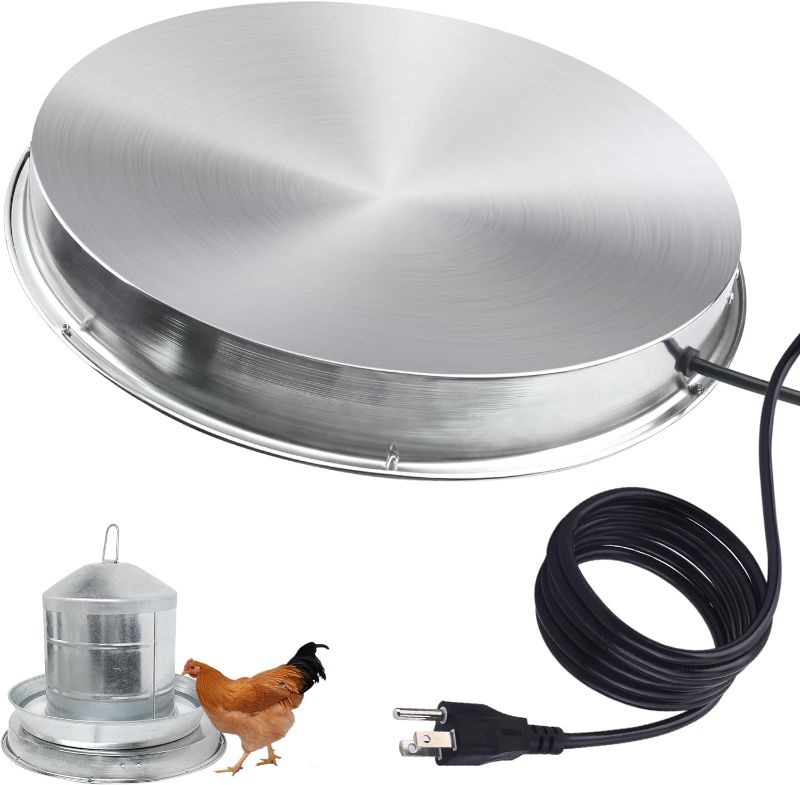 Photo 1 of Chicken Water Heater 15 in for 5 Gallons Chicken Drinker, 125W Poultry Waterer Heated Base with Thermostat and 9.8ft Power Cord for Metal Drinking Fountains Chicken Coop
