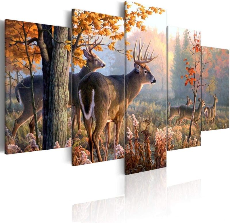 Photo 1 of ArtHome520 Vintage Deer Canvas Rustic Wall Art Wildlife Canvas Print Landscape Painting Ready to Hang Living Room Home Decor Animal (Over Size 40'' x 20'')
