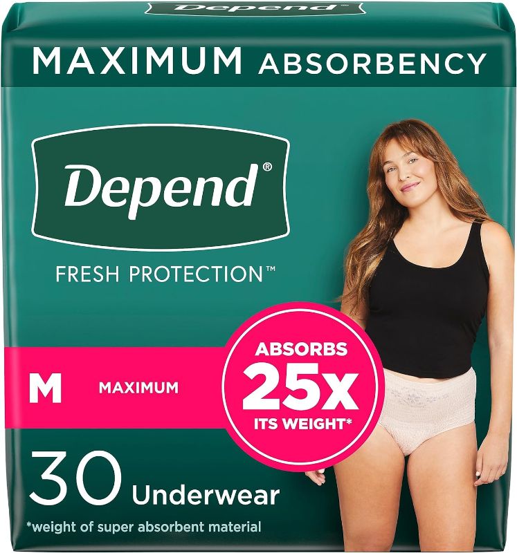 Photo 1 of [56 count] size large, Depend Fresh Protection Adult Incontinence Underwear for Women (Formerly Depend Fit-Flex), Disposable, Maximum, Medium, Blush, 60 Count, Packaging May Vary
