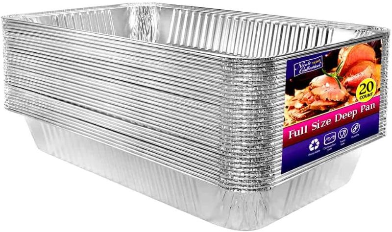 Photo 1 of Aluminum Deep Foil Pans Full Size, Large Disposable Roasting & Baking Pan, 21"x13" (20 Pack) Extra Heavy Duty Chafing Trays for Hotels, Restaurants, Caterers, Steam Table, Buffets & Bakeware
