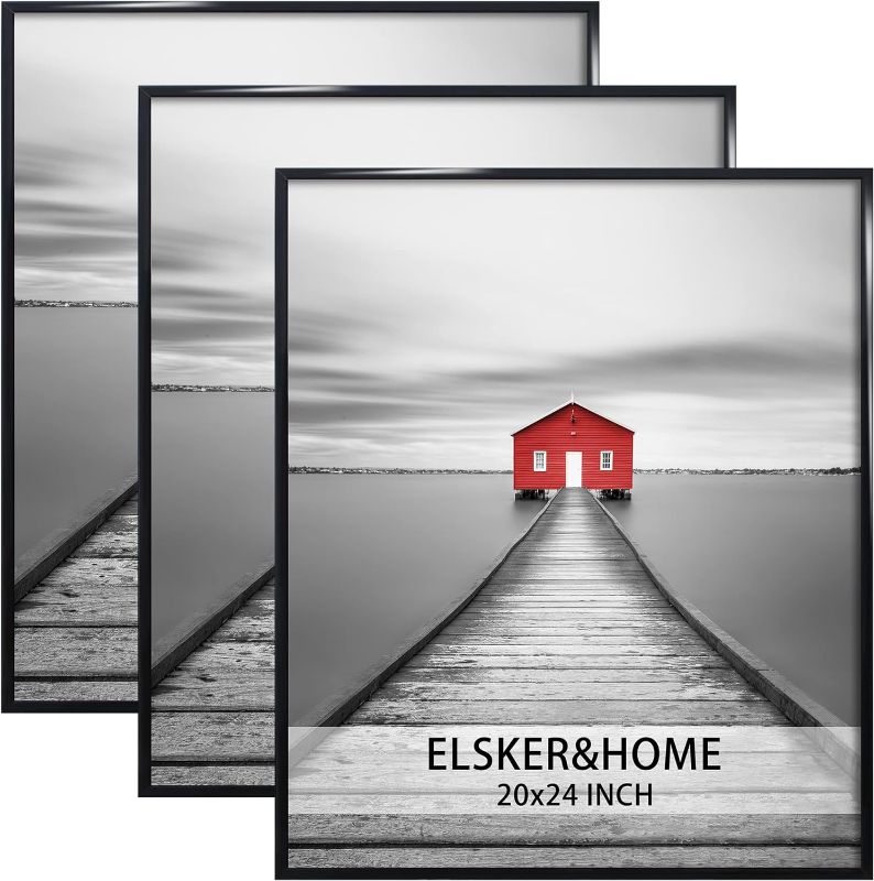 Photo 1 of ELSKER&HOME 20x24 Picture Frame Black 3 Pack, Poster Frame for Horizontal or Vertical Wall Mounting, Sturdy and Scratch-proof
