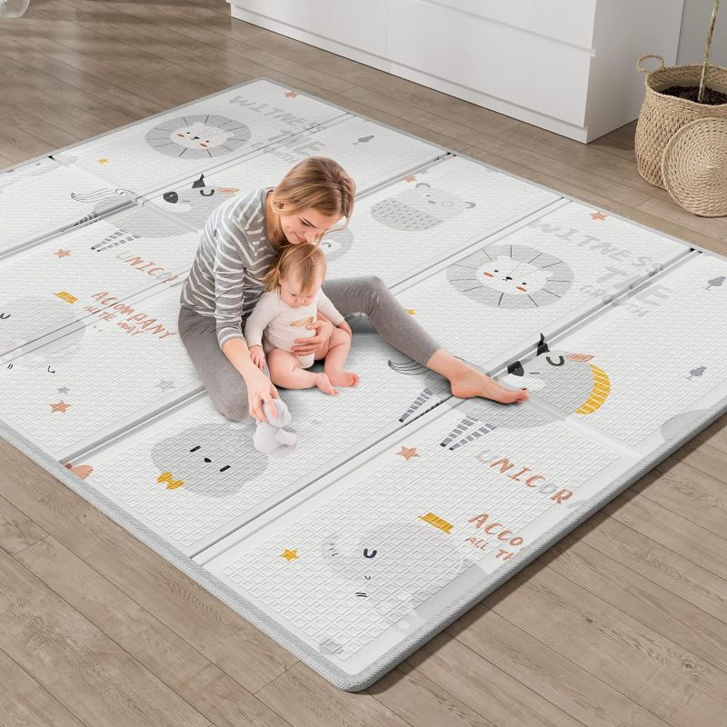 Photo 1 of ZEEBABA Unicorns Play Mat, 59"x71" Foldable & Reversable Large Play Mat, 0.4" Thick Waterproof Foam Mat, Baby Activity Tummy Time Mat, Non-Toxic Foam Play Mat for Babies and Toddlers
