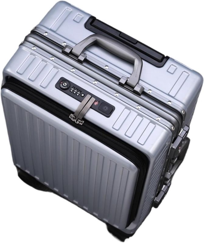 Photo 1 of Trunk 22 Inch Suitcase Front Opening Aluminum Frame Trolley Case Universal Business Boarding Box Rolling Luggage Durable (Color : Aluminum frame-02, Size : 22")
