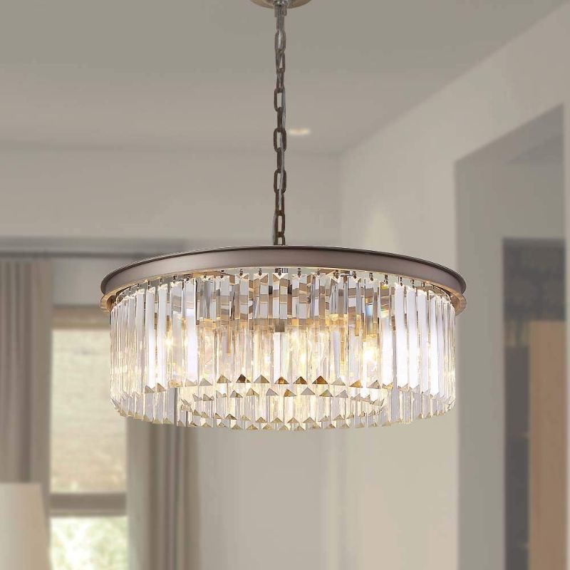 Photo 1 of Modern Contemporary Nickel Crystal Chandeliers Lights Vintage Pendant Round Chandelier Lighting Fixture Traditional 3-Tier 5Lights for Dining Room Living Room Kitchen Island W22
