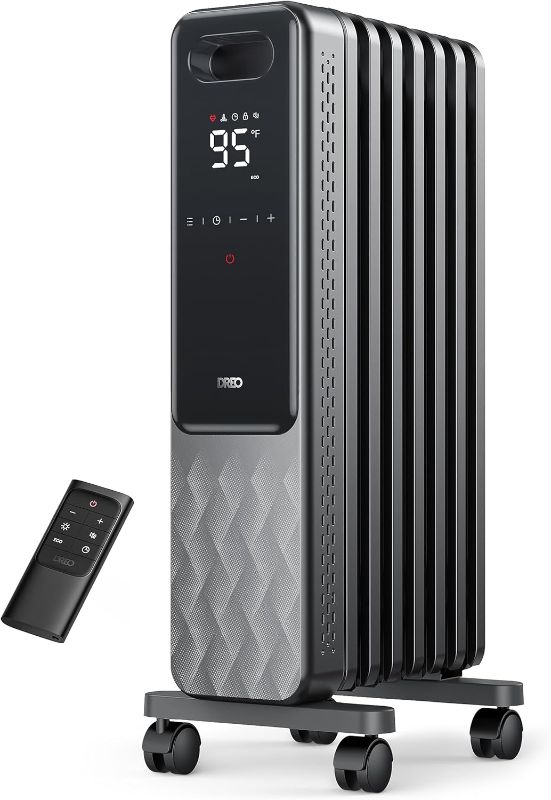 Photo 1 of Dreo Oil Filled Radiator, Electric Radiant Heaters for indoor use Large Room with Remote Control, Child Lock, 4 Modes, Overheat & Tip-Over Protection, 24h Timer, Digital Thermostat, Quiet, 1500W
