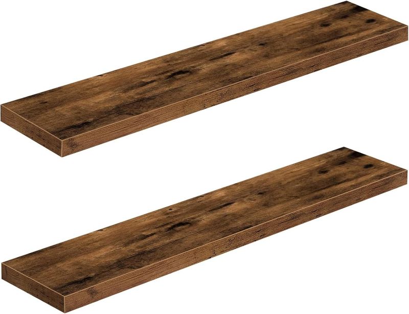 Photo 1 of QEEIG Bathroom Shelves 48 inches Long Wall Shelf Large Extra Long 48 x 9 inch Set of 2, Rustic Brown (008-120BN)
