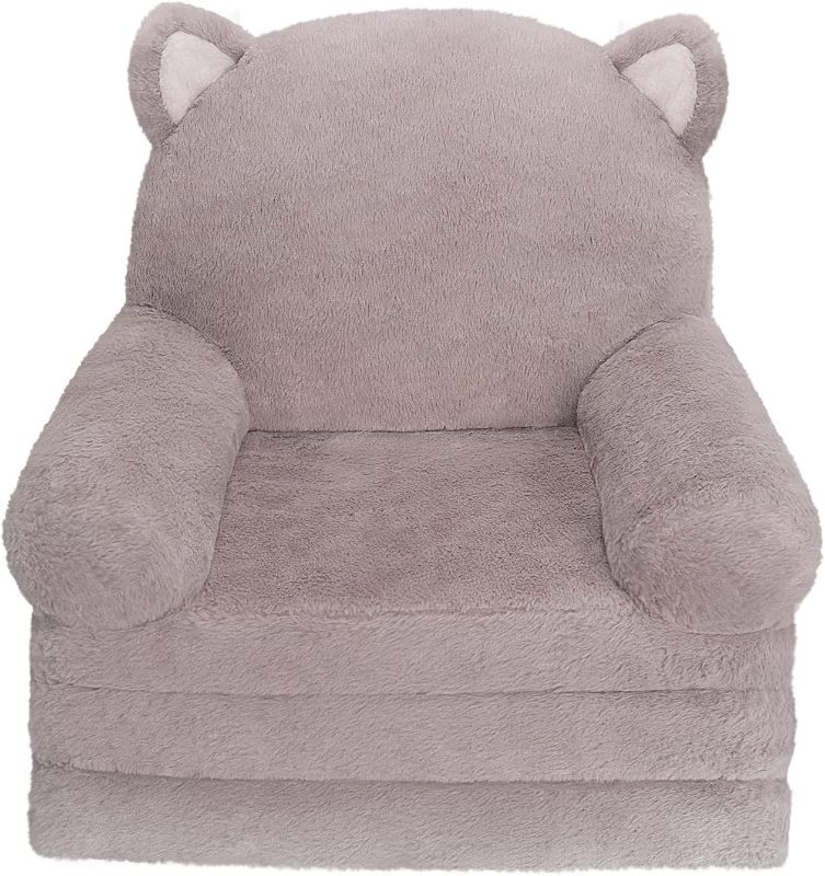 Photo 1 of Kids Couch Fold Out Soft Toddler Chairs,Toddler Armrest Chair Bed for Play,Gift for 0-3 Years,Grey Kitty
