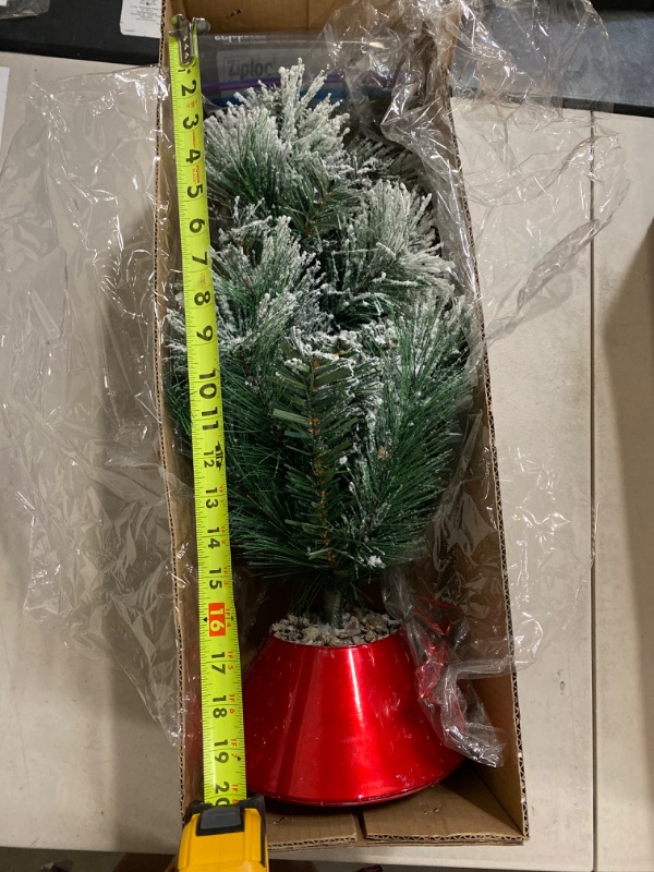 Photo 2 of Northlight 20" LED Lighted Red Potted Artificial Tabletop Iced Christmas Tree Decoration - Clear Lights
