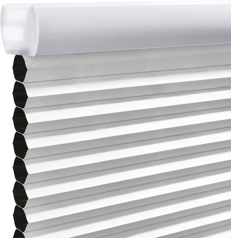 Photo 1 of MiLin Cordless Cellular Shades Blinds for Windows Shades for Home Cordless Cellular Blinds Pull Down Honeycomb Shades - Blackout White 34" W x 64" H
