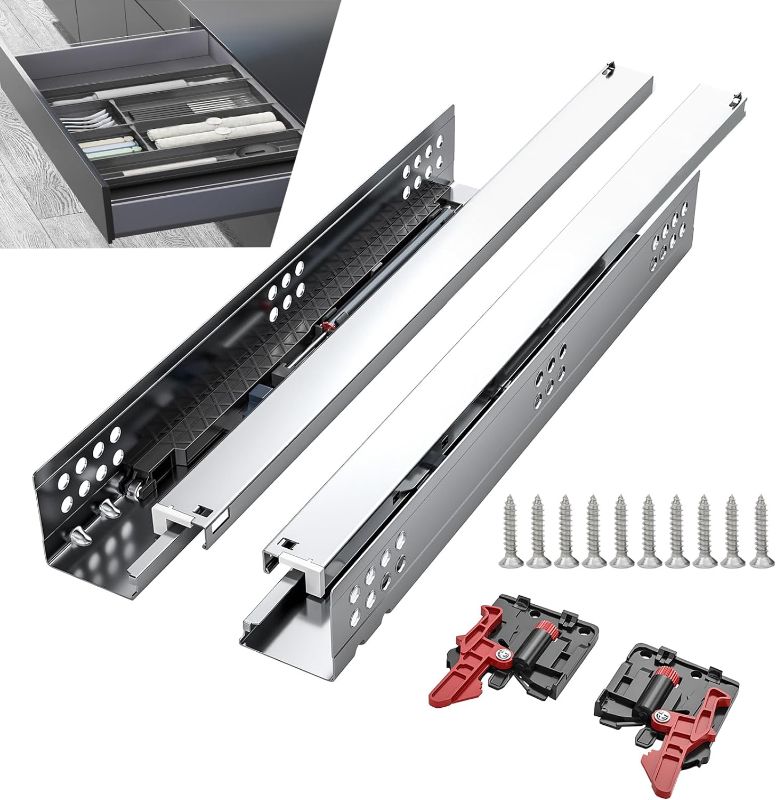 Photo 1 of 22 Inch Bottom Mount Soft Close Drawer Slides Full Extension Concealed Rails Track 80 lb Load Capacity 1 Pair (No Rear mounting Bracket, 22 inch)
