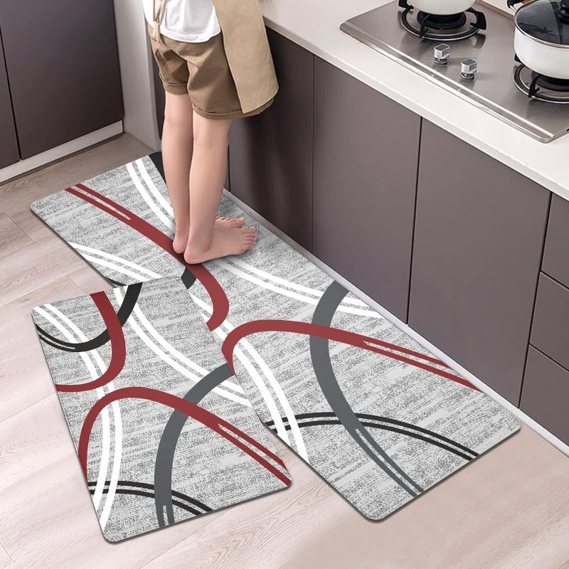 Photo 1 of Artnice Kitchen Rugs 2 Piece, Modern Abstract Design Anti Fatigue Memory Foam Floor Mats Cushioned, Waterproof Kitchen Runner Rug for Office, Workshop, Floor, Laundry, Grey
