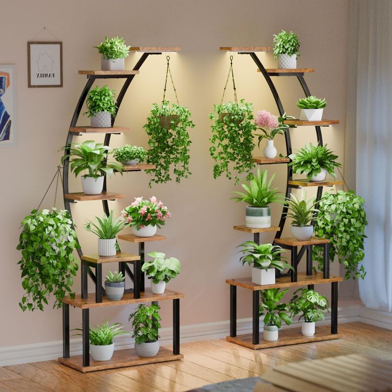 Photo 1 of Plant Stand Indoor with Grow Lights, 9 Tiered Metal Plant Shelf, 64" Tall Plant Stand for Indoor Plants Multiple, Large Plant Rack Display Shelves, Curved Plant Holder for Living Room, Patio
