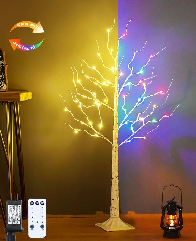 Photo 1 of Lighted Birch Tree, 4ft 48LED Birch Tree with Lights,4th of July Decor Indoor Outdoor Artificial Twig Tree Light 9Modes Timer for Christmas Home Party Room Table Decor,Warm White&Multicolor

