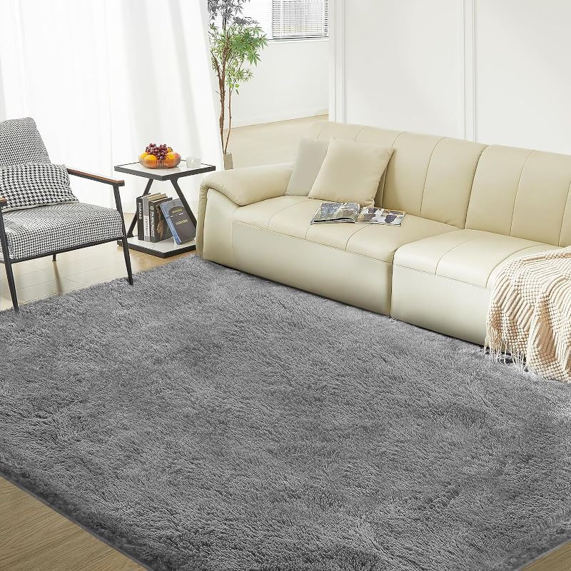 Photo 1 of Luxury 8x10 Rugs for Living Room, Extra Large Shag Area Rug, Fluffy Furry Rug for Bedroom, Modern Shag Throw Rugs for Kids Room Decor, Non-Skid, Grey
