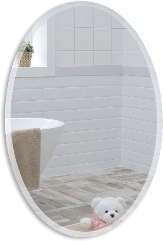 Photo 1 of Neue Design Mood Oval Bathroom Mirror Wall Mounted (16 x 20 Inch), Vertical & Horizontal, Frameless with Beveled Edges for Bathroom Vanity
