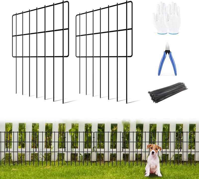 Photo 1 of 10 Pack Garden Animal Barrier Fence, 1.65inch Spike Spacing No Dig Fence, Reusable Rustproof Metal Defense Border, Dogs Rabbits Blocker Fence for Outdoor Yard, Total 10.8ft(L) x 17inch(H)

