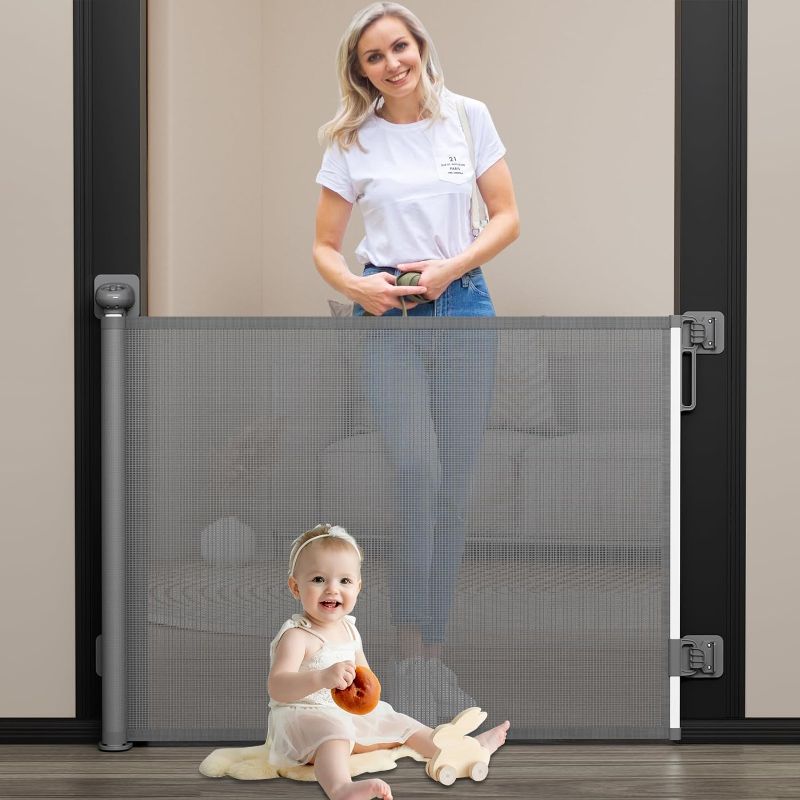 Photo 1 of Baby Gate for Stairs ?? ?????, Punch Free Retractable Baby Gates Extends to 54" Wide 34" Tall, Reractable Dog Gate for Doorways, Stair Gate for Outdoor, Indoor, Hallways, Deck, Porch
