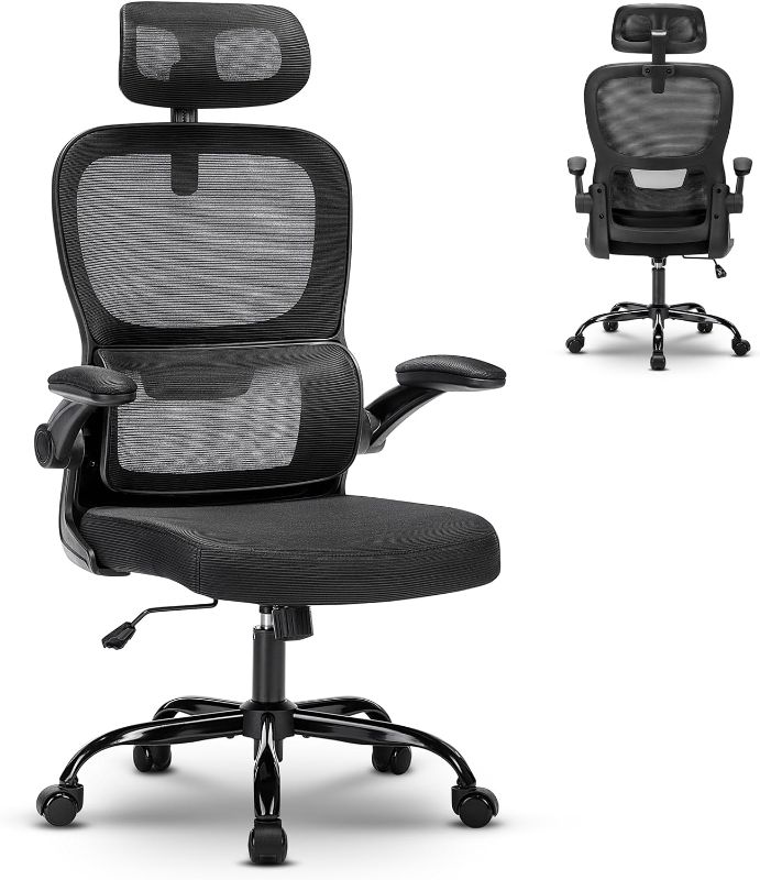 Photo 1 of Office Chair, Ergonomic Office Chair Desk Chair with Headrest, High Back Mesh Computer Chairs for Home Office with Adjustable Back Support, 350lbs Comfortable Black Office Chair, Tilt Lock
