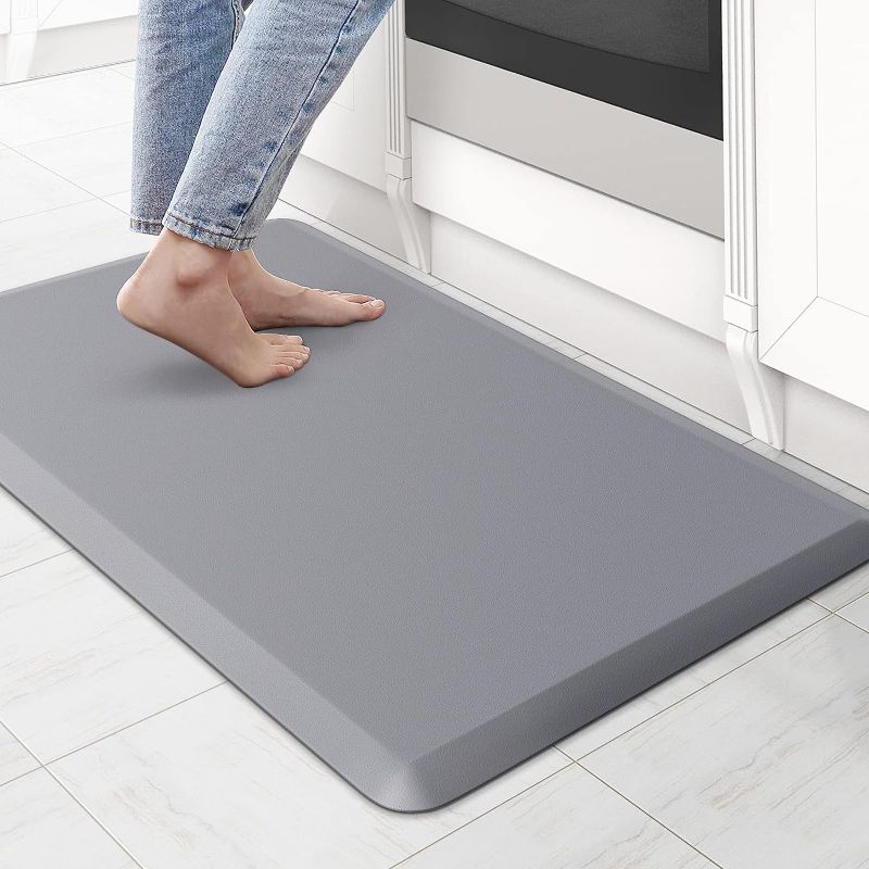 Photo 1 of KitchenClouds Kitchen Mat Cushioned Anti Fatigue Rug 17.3"x28" Waterproof Non Slip Standing Desk Mat Comfort Floor Mats for Kitchen House Sink Office (Grey)
