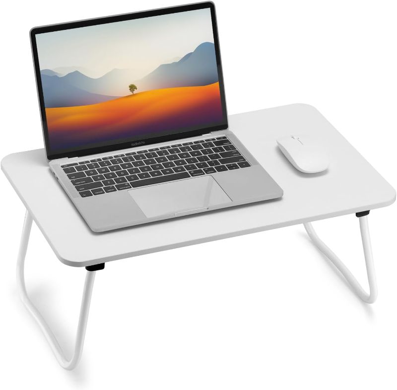 Photo 1 of Foldable Laptop Desk, Portable Lap Desk Bed Table, Lightweight Breakfast Table Tray Desk, Laptop Stand, Mini Table for Working Writing Drawing Eating Picnic-White
