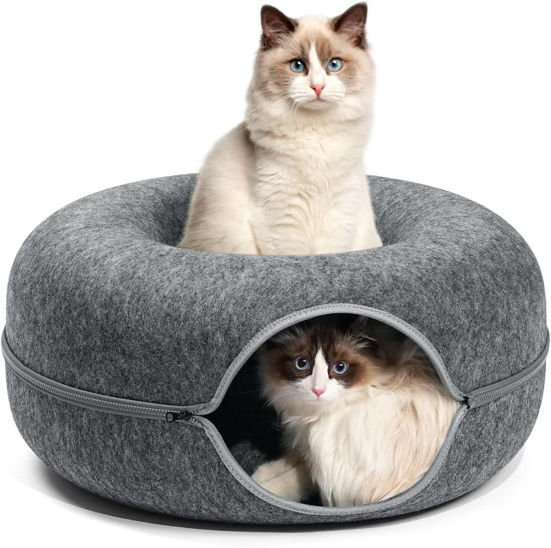Photo 1 of Cat Tunnel Bed, FULUWT Cat Tunnel with Ventilated Window for Indoor Cats, Cat Cave for Hideaway, Anti-Collapse Felt Donut Tunnel for Small Pets. (20 Inch, Dark Grey)
