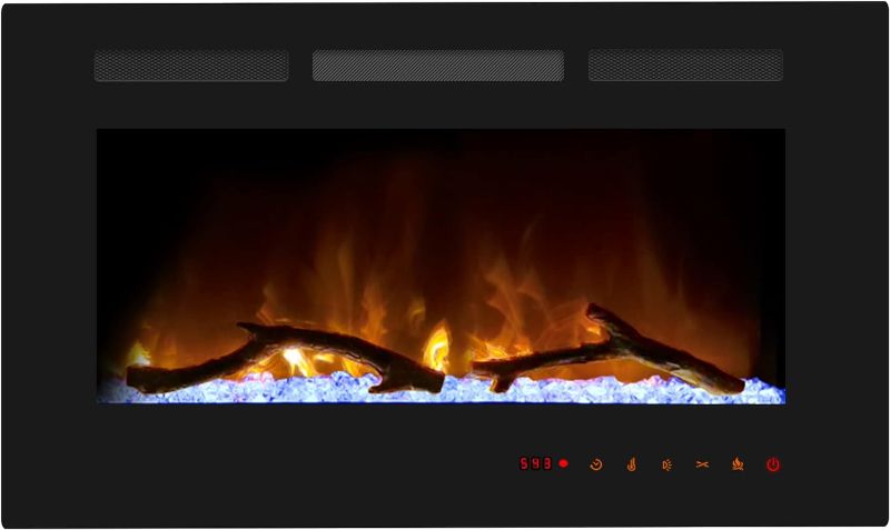 Photo 1 of Cheerway 30 Inch Electric Fireplace, Recessed Fireplace Insert and Wall Mount Fireplace Heater with Remote & Touch Control, Adjustable Flame Color & Brightness, Log Set & Crystals, Child Lock & Timer
