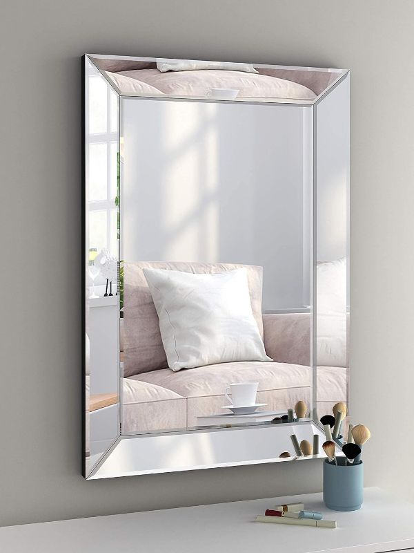 Photo 1 of Large Rectangular Wall Mirror 28"x39" - Angled Beveled Mirror Frame for Vanity, Hallway, Bathroom, Living Room Hangs Horizontal or Vertical

