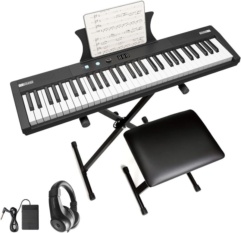 Photo 1 of 61 Key Keyboard Piano, Protable Electric Semi-Weighted Piano Keyboard for Beginner/Professional, With Power Supply, Built In Speakers, Pedal, Perfect for Birthday or Christmas(with stand, stool)
