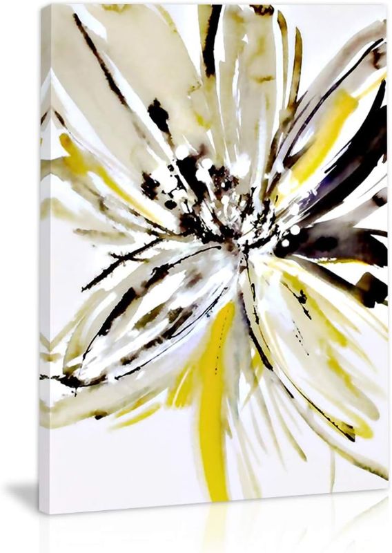 Photo 1 of Yellow Flower Wall Art Yellow and Gray Wall Decor Modern Abstract Canvas Painting Prints Pictures Artwork Home Decor For Kitchen Living Room Dining Room

