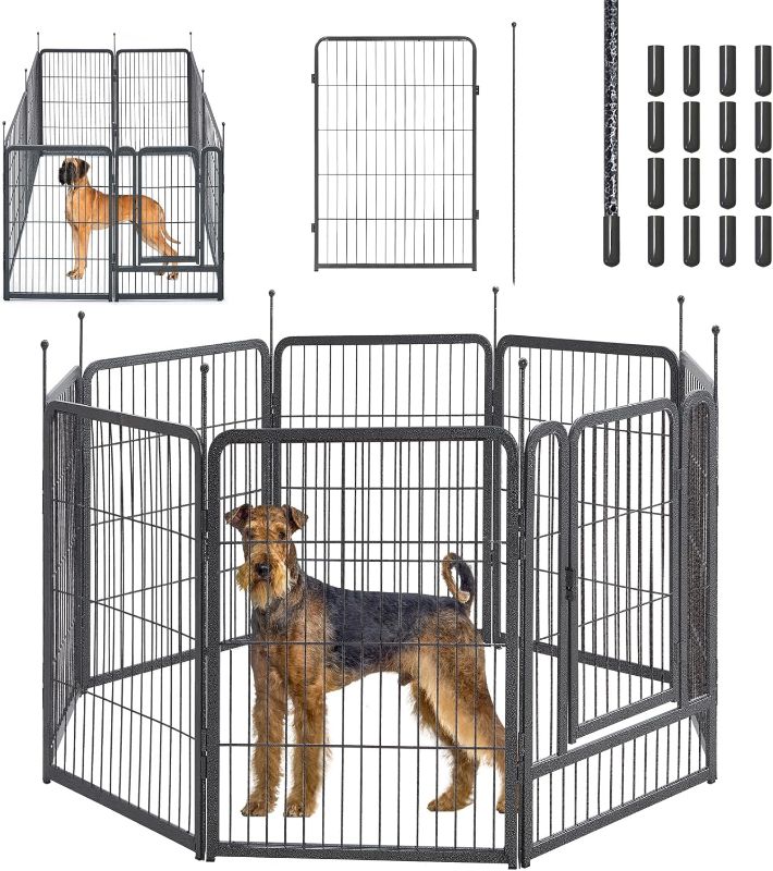 Photo 1 of Dog Playpen, 40" Height 8 Panels Outdoor Pet Play Pen, Big Dog Exercise Play Pen for Large/Medium/Small Dogs, Foldable Puppy Pen for Indoor, Camping, RV, Anti-Rust Paint Finish, Quick Install
