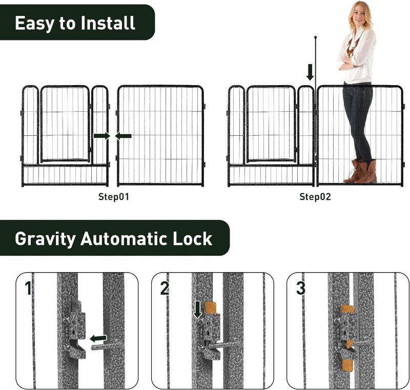 Photo 2 of Dog Playpen, 40" Height 8 Panels Outdoor Pet Play Pen, Big Dog Exercise Play Pen for Large/Medium/Small Dogs, Foldable Puppy Pen for Indoor, Camping, RV, Anti-Rust Paint Finish, Quick Install
