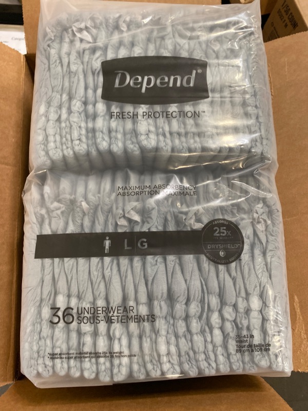 Photo 2 of Depend Fresh Protection Adult Incontinence Underwear for Men (Formerly Depend Fit-Flex), Disposable, Maximum, Large, Grey, 72 Count (2 Packs of 36), Packaging May Vary
