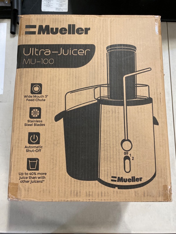 Photo 1 of Mueller Juicer Ultra Power, Easy Clean Extractor Press Centrifugal Juicing Machine, Wide 3" Feed Chute for Whole Fruit Vegetable, Anti-drip, Large, Silver
