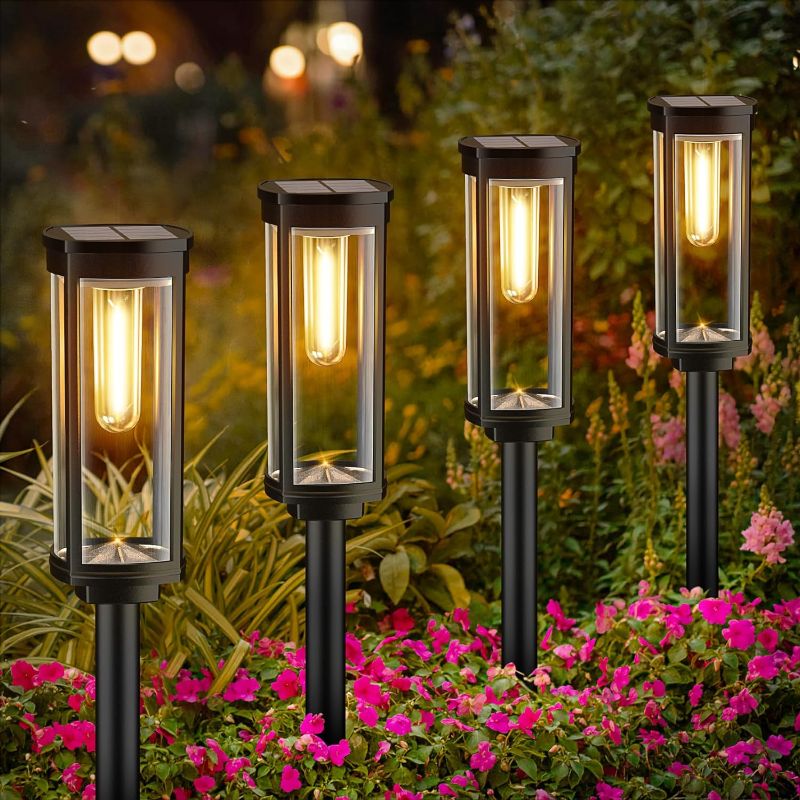 Photo 1 of Bright Solar Pathway Lights Outdoor, 8 Pack Solar Powered Garden Lights Waterproof, Auto On/Off Solar Yard Lights for Lawn Patio Walkway Driveway Decor Landscape Lighting

