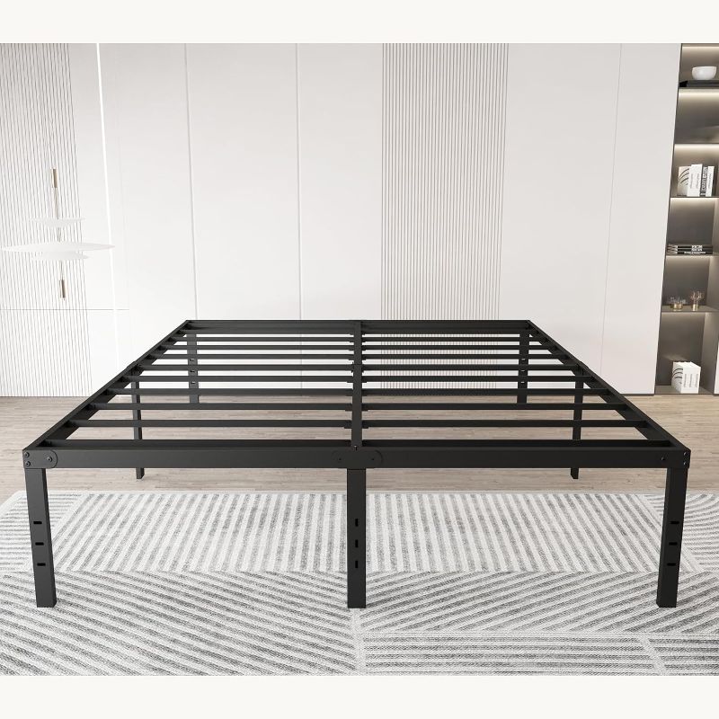 Photo 1 of King Size Metal Bed Frame 18 "high Heavy Duty Platform Bed Can Support 3500lbs with Under Bed Storage Space Easy Assembly Non-Slip and Noiseless Black
