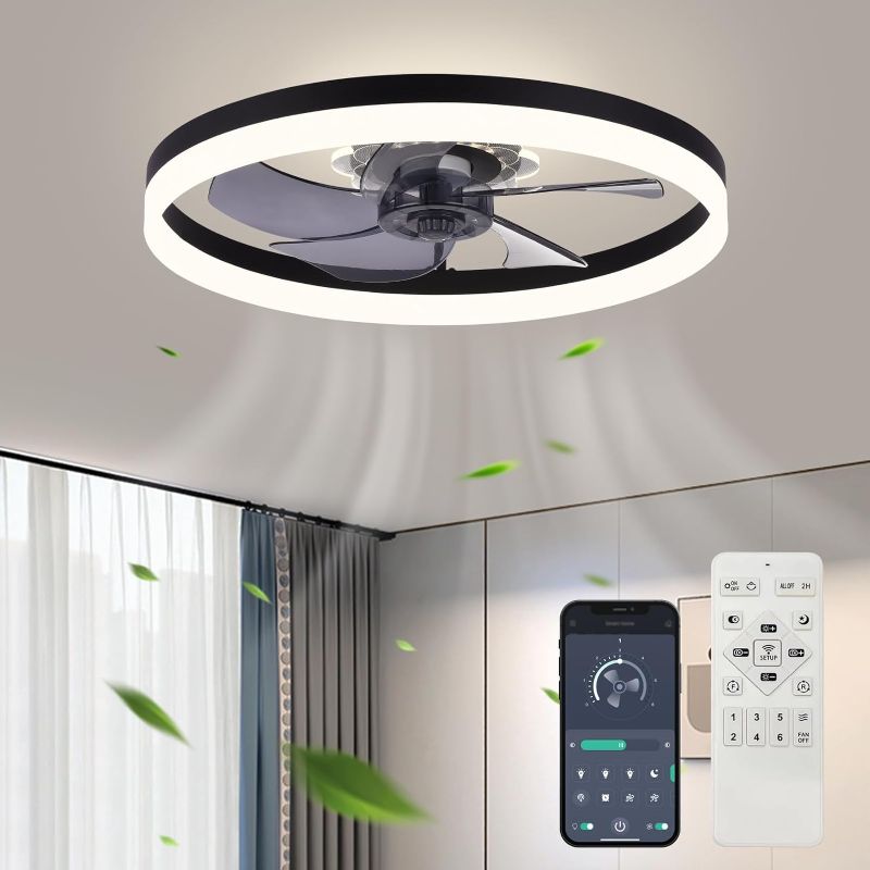 Photo 1 of 20‘’ Ceiling Fan with Light, 2024 Upgraded Low Profile Fan, Flush Mount Ceiling Fan, 6 Speeds, Dimmable LED, App & Remote Control, Quiet DC Motor, For Bedroom, Living Room, F115 Black
