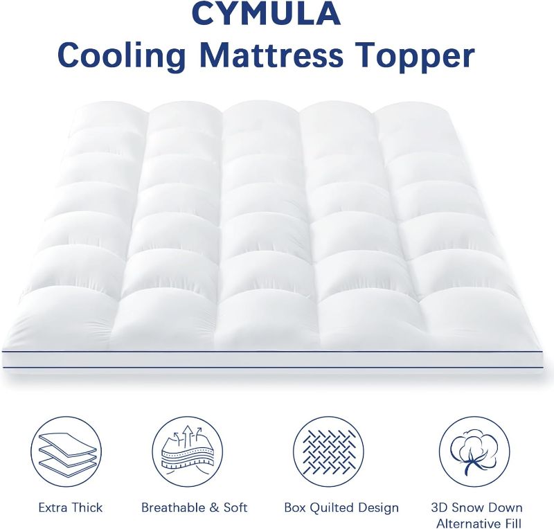 Photo 2 of CYMULA Mattress Topper Queen, Cooling Mattress Pad Cover, Extra Thick Pillow Top Mattress Topper with 8-21 Inch Elasticated Deep Pockets, Plush Down Alternative Fill Mattress Protector
