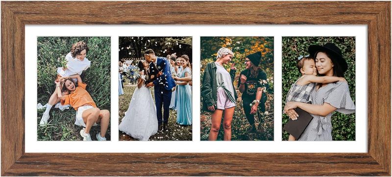 Photo 1 of 8x21 Picture Frame Display 4 opening 5x7 Collage Picture Frame,Multi Photo Frame with Mat,Plexiglass,Horizontal and Vertical Formats for Wall Decor,Carbonized Brown Wood Grain…
