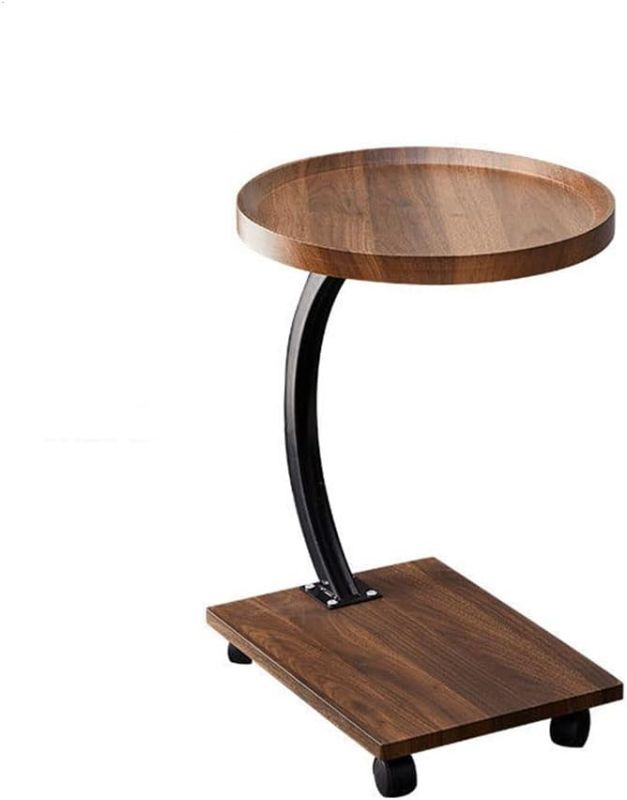 Photo 1 of WANLIAN Side Table with Wheels 23inch Movable Sofa End Table for Living Room, Bedside, Mid Century Modern Coffee Table or Circle Accent Table for Small Spaces, Metal +Wood 2 Layer with Wheels
