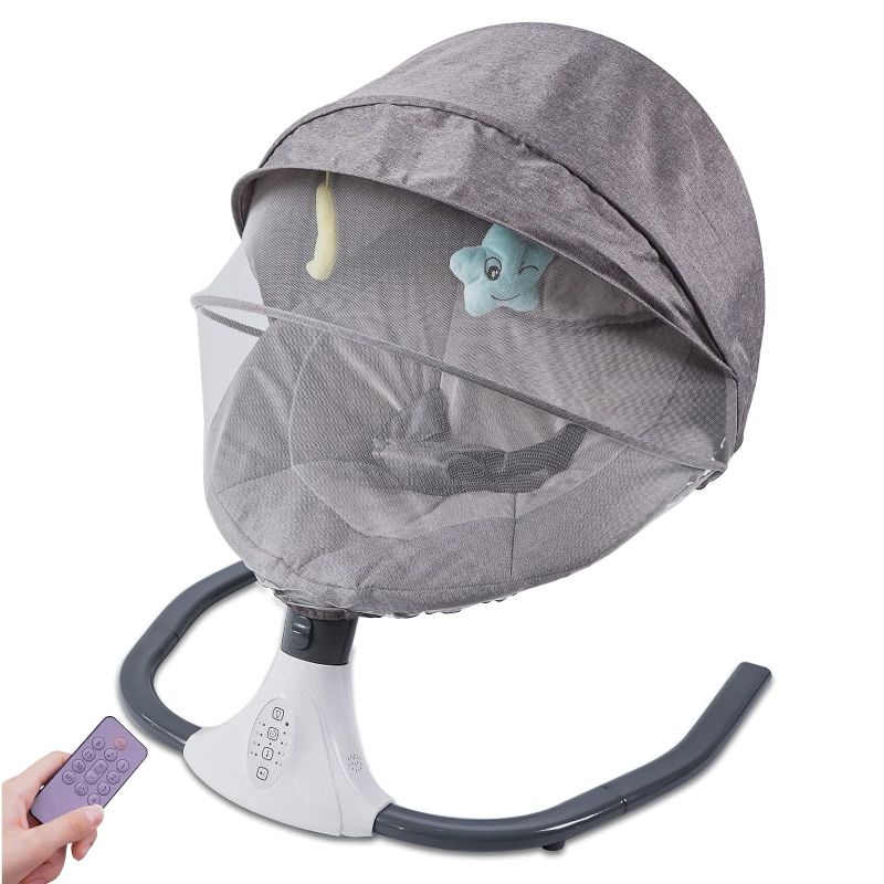 Photo 1 of Infant Baby Swing For Infants Baby, Baby Swing Rocker Bouncer With 5 Rocking Speed, 3 Seat Positions Adjustment Baby Swing Rocker For Infants To Toddler 10 Preset Songs For Baby Boy Girl (Grey)
