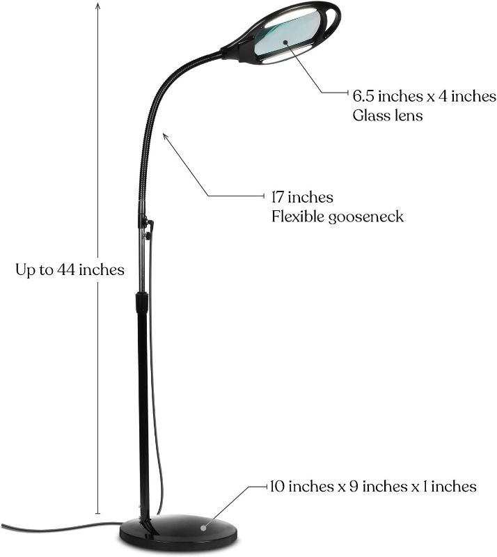 Photo 2 of Brightech LightView Pro Magnifying Floor Lamp - Hands Free Magnifier with Bright LED Light for Reading - Work light With Flexible Gooseneck - Standing Mag Lamp
